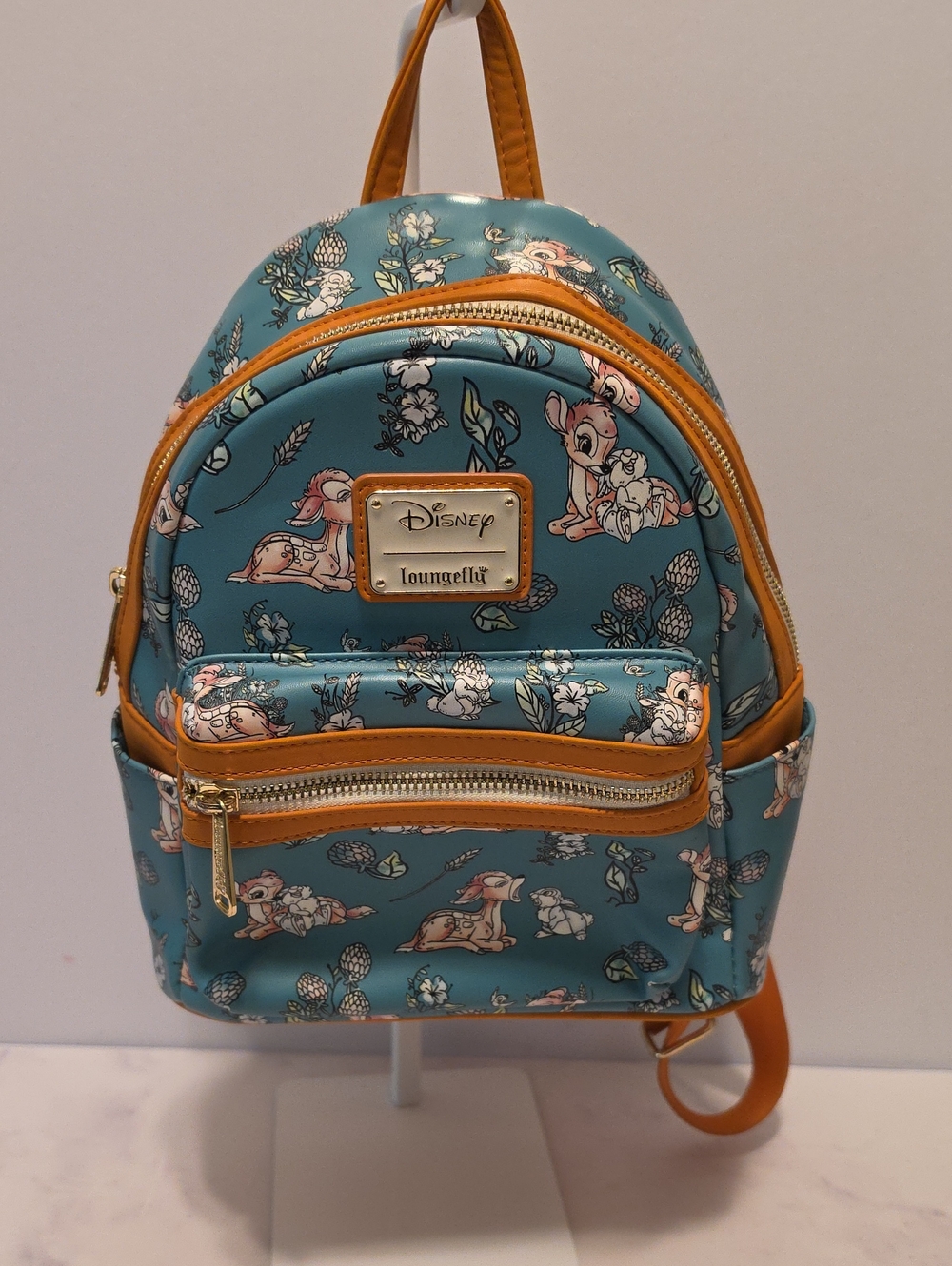 Loungefly Disney Teal and Tan Mini Backpack Bambi Forest Floral